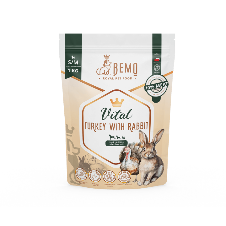 Bemo Vital -  wzmacniająca odporność karma sucha dla psa z indykiem i królikiem