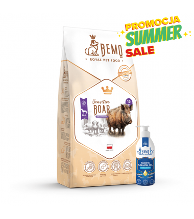 Bemo Sensitive Boar - hipoalergiczna karma sucha dla psa z dziczyzną 15kg + olej z łososia 250ml