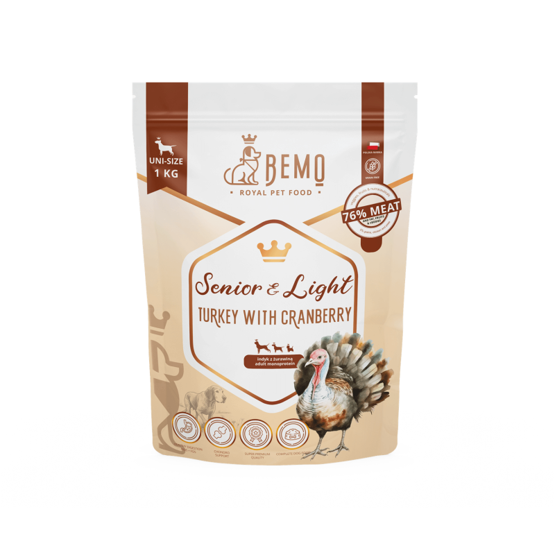 Bemo Senior & Light - karma sucha dla psiego seniora i psów z nadwagą - indyk z żurawiną Bemo Senior & Light - karma sucha dla psiego seniora i psów z nadwagą - indyk z żurawiną