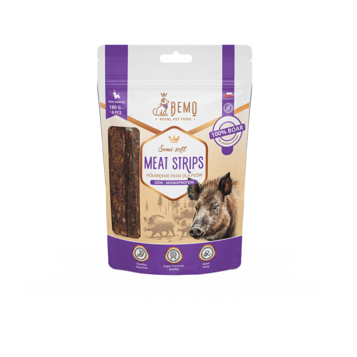 Meat Strips Boar - hipoalergiczne, półmiękkie przysmaki dla psów z dzikiem