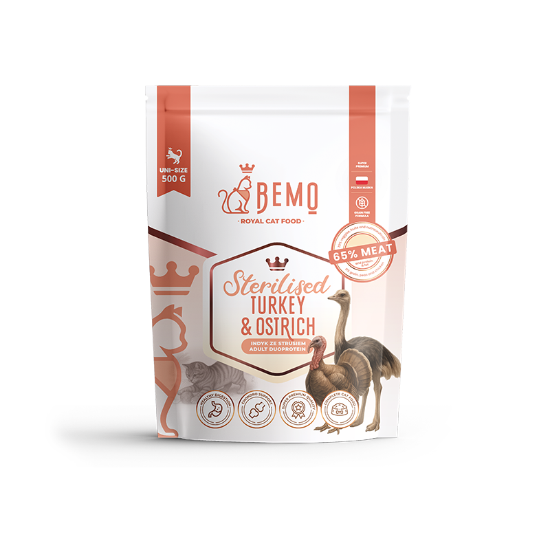 Bemo Cat Sterilised Turkey & Ostrich – karma sucha dla kota z indykiem i strusiem Bemo Cat Sterilised Turkey & Ostrich – karma sucha dla kota z indykiem i strusiem